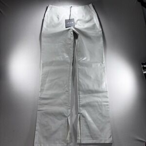 NWT Le Lis Collection Faux Leather Wide Leg Pants Womens Ivory Side Zip Size S